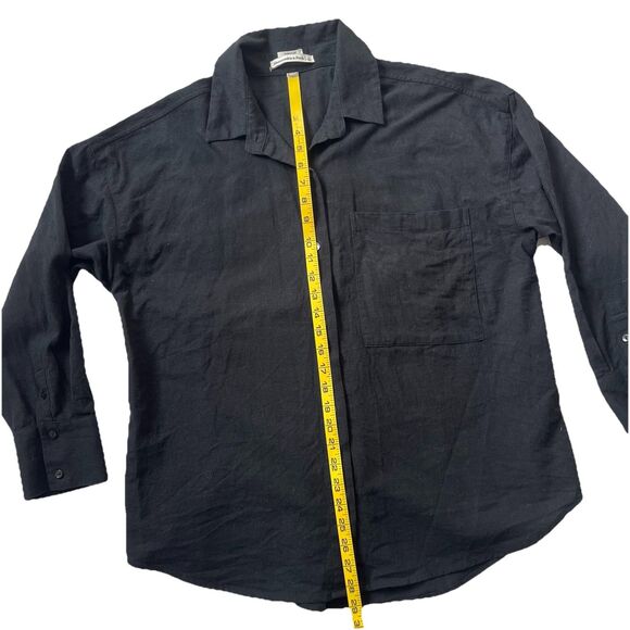 Abercrombie Fitch Linen Blend Top Women Large Black Button Down Tunic Oversized - Picture 9 of 10